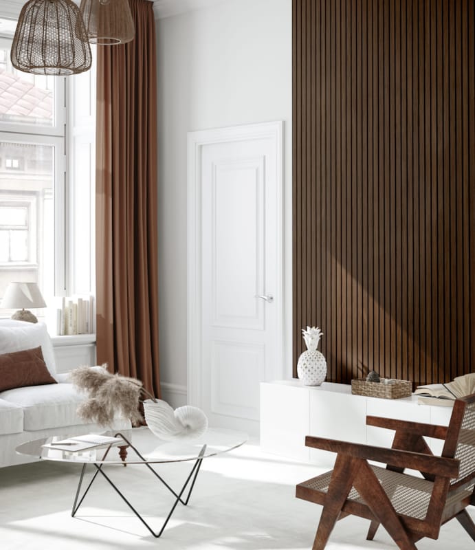 Panneau mural Maestro Latt Matte Black avec 7 lattes Smoked Walnut - 20 x 300 x 2770 mm