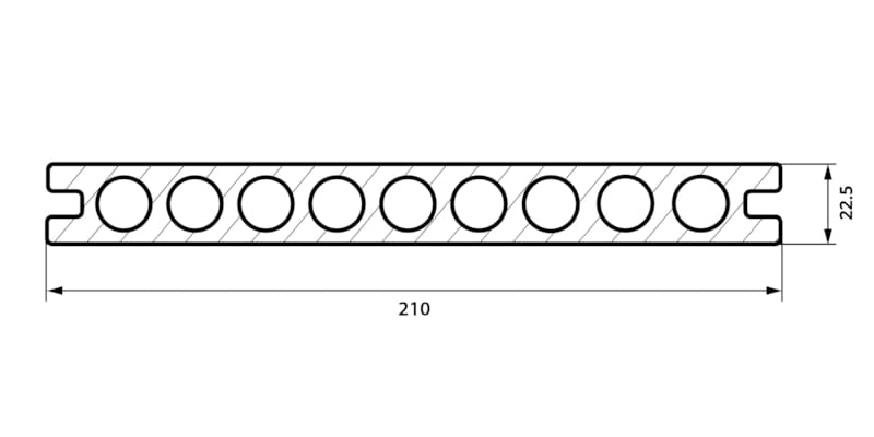 Terrasse Fiberdeck composite tubulaire 22,5 x 210 x 4000 mm - light grey creux