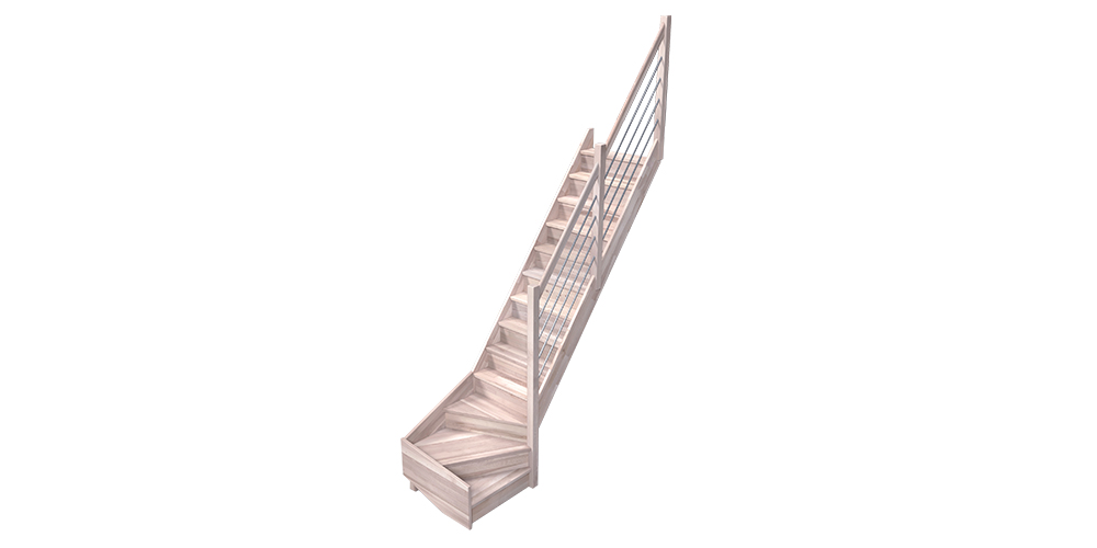 Trendy Eco Hêtre Escalier Tournant à droite - 80 x 280 cm + Rampe Alu