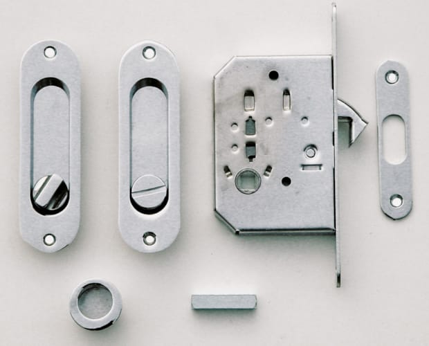 Cuvette porte coulissante Chrome + serrure