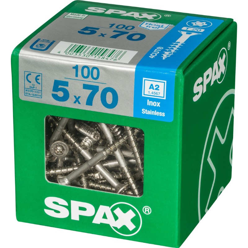 SPAX vis T-STAR+ A2 inox - 5x70 XL (bte 100 pces)