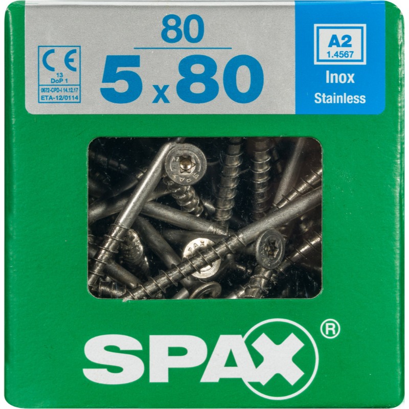SPAX vis T-STAR+ A2 inox - 5x80 XL (bte 80 pces)