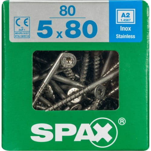 SPAX vis T-STAR+ A2 inox - 5x80 XL (bte 80 pces)