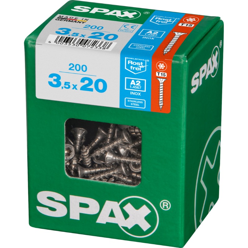 SPAX vis T-STAR+ A2 inox - 3,5x20 L (bte 200 pces)
