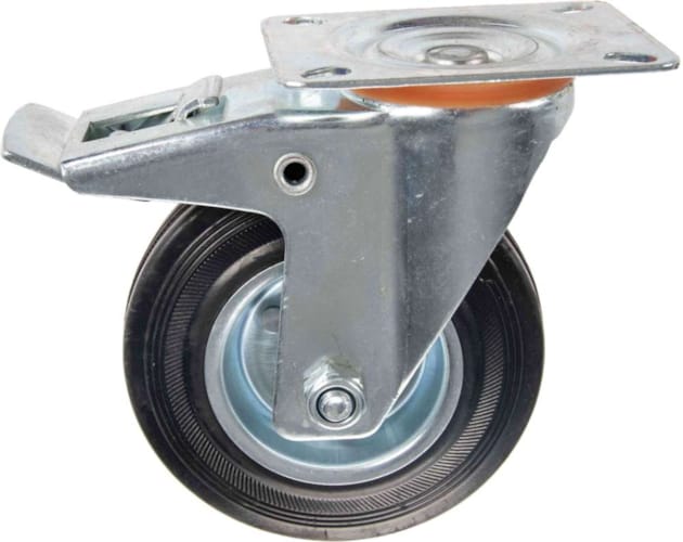 Roulette Caoutchouc Pivotante avec Frein 125 mm