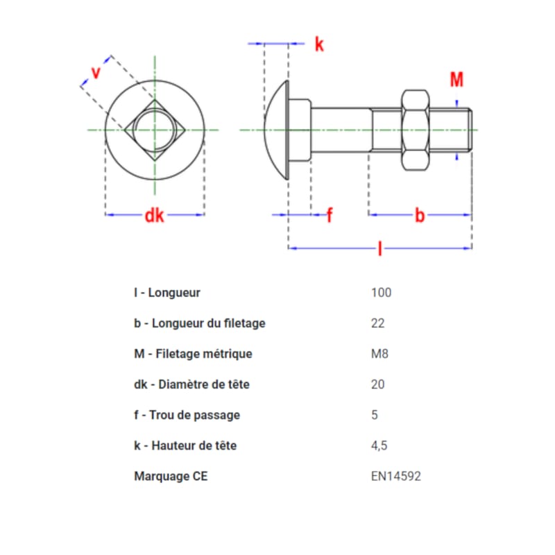 Boulon commerce 4.8 D.603/555 M8 x 100 mm BlackTop (6 pces)