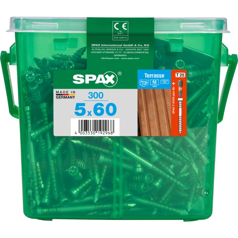 SPAX vis terrasse inox A2 - 5x60 HKB grande (bte 300 pces)
