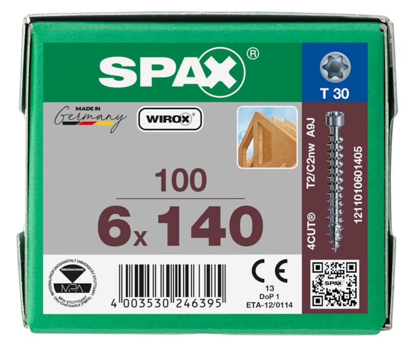 SPAX vis tête cylindrique T-STAR+ T30 filetage WIROX - 6x140 (bte 100 pces)