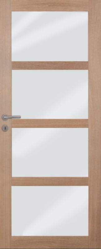 Porte pleine chêne 4 vitres mat 89 - 2015 x 830 mm