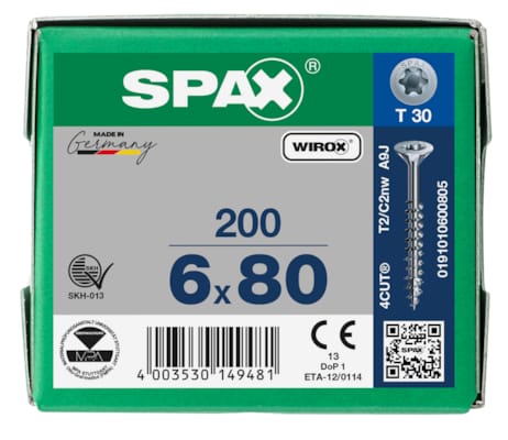 SPAX vis TX WIROX - 6x80 (boite 200 pces)
