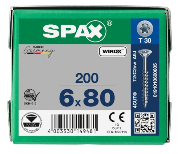 SPAX vis TX WIROX - 6x80 (boite 200 pces)