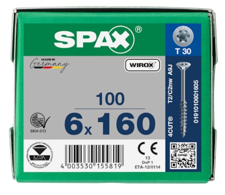 SPAX vis TX WIROX - 6x160 (boite 100 pces)