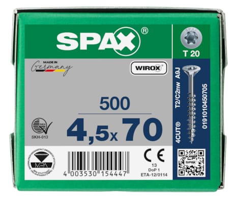 SPAX vis TX WIROX - 4,5x70 (boite 500 pces)