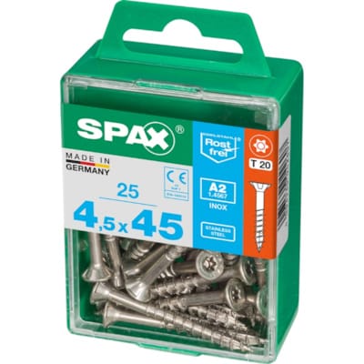 SPAX vis T-STAR+ A2 inox - 4,5x45 M (boite 25 pces)