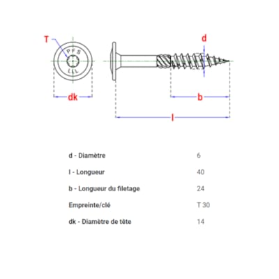 PFS vis à bois tête bombée - T30 6 x 40 mm BlackTop (6 pces)