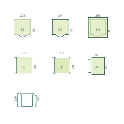 Chalet Qube épicéa 26 mm 298 x 210 mm + extension 302 x 210 mm