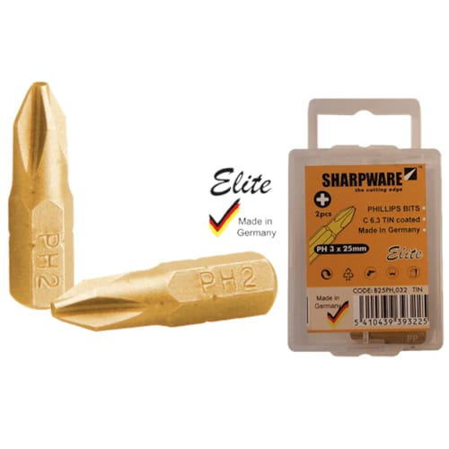 Bits Elite 25 mm 1/4" C6.3 Ph 2 Tin 2 Pcs