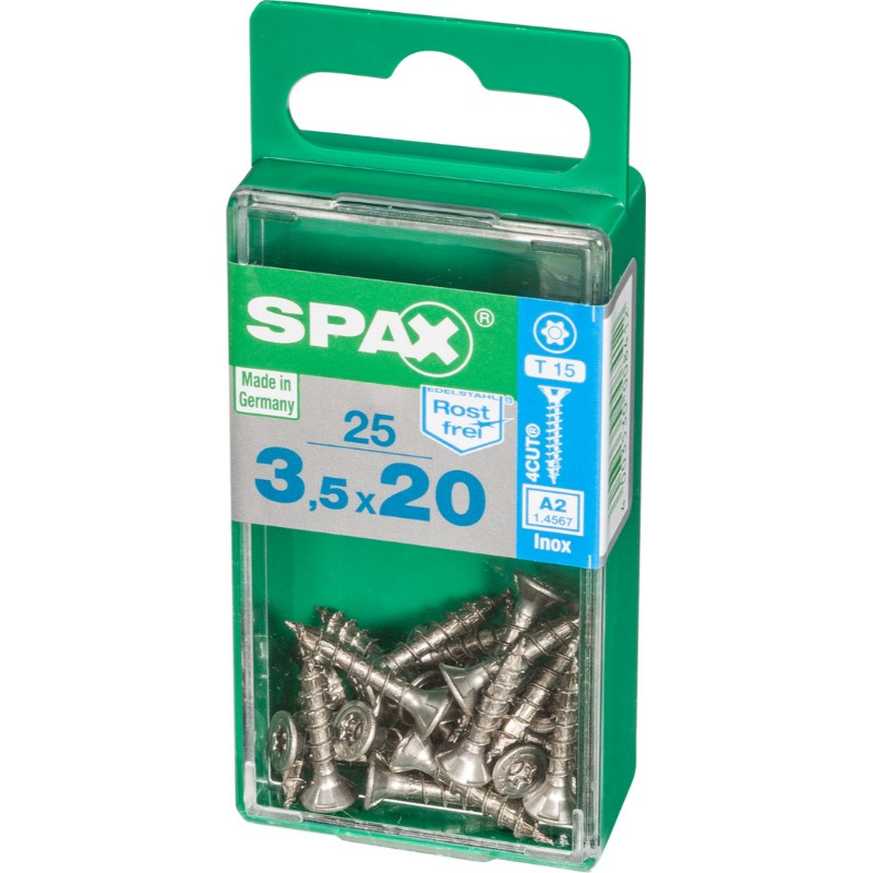 SPAX vis T-STAR+ A2 inox - 3,5x20 S (boite 25 pces)