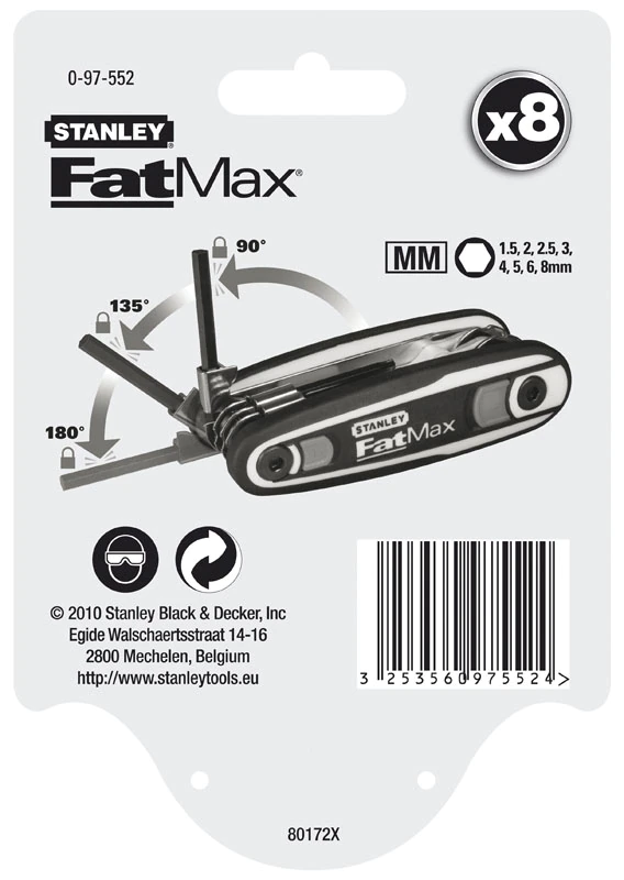 Stanley Fatmax Jeu de 8 Clés Mâles Verrouillable