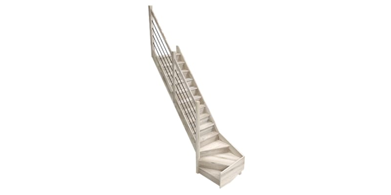 Trendy Eco Chêne Escalier Tournant à gauche - 80 x 280 cm + Rampe Alu Ral 9005 Noir Mat
