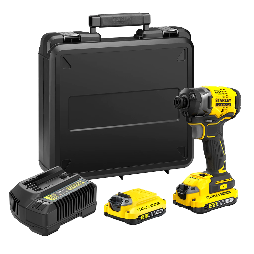 Stanley Fatmax Coffret V20 18V Visseuse à Choc Brushless 3 Vitesses 2x2.0Ah Chargeur 2A Co