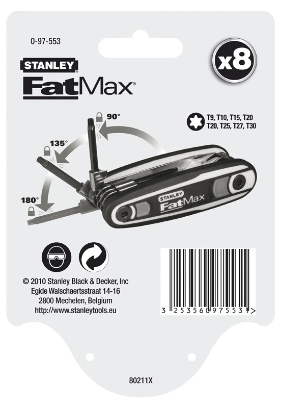 Stanley Fatmax Jeu de 8 Clés Mâles Verrouillable Torx