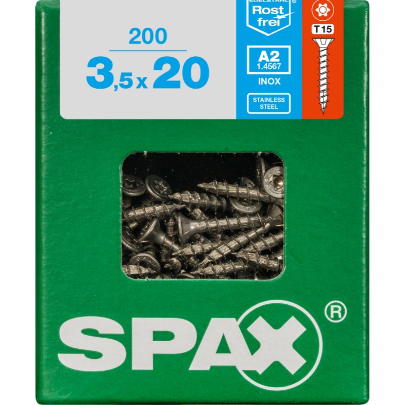 SPAX vis T-STAR+ A2 inox - 3,5x20 L (bte 200 pces)