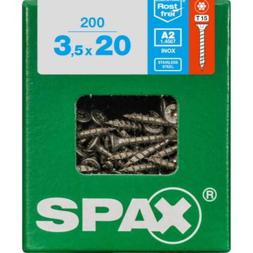 SPAX vis T-STAR+ A2 inox - 3,5x20 L (bte 200 pces)