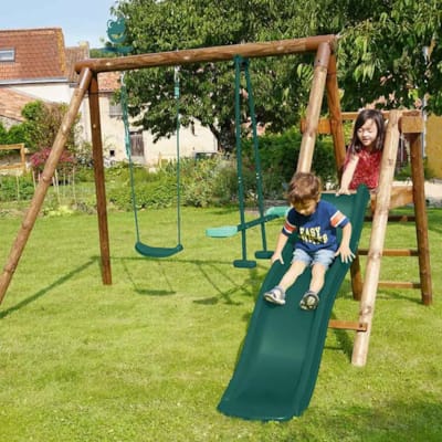 Station avec balançoires et toboggan Menthe - 2820 x 2830 x 1950 mm