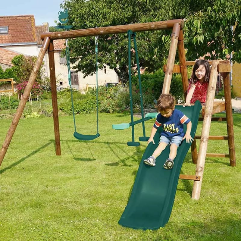 Station avec balançoires et toboggan Menthe - 2820 x 2830 x 1950 mm