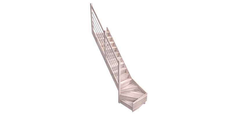 Trendy Eco Hêtre Escalier Tournant à gauche - 80 x 280 cm + Rampe Alu