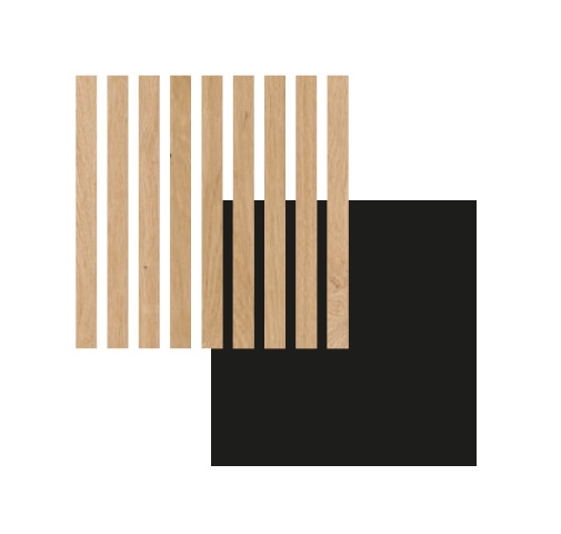 Panneau mural Maestro Latt - Matte Black avec 7 lattes Pepper Oak - 20 x 300 x 2770 mm