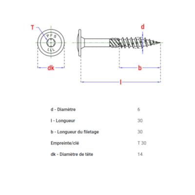 PFS vis à bois tête bombée - T30 6 x 30 mm BlackTop (6 pces)