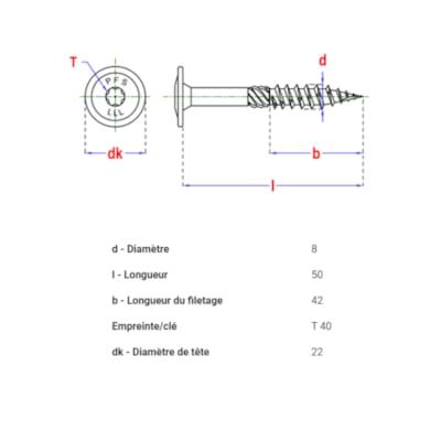 PFS vis à bois tête bombée - T40 8 x 50 mm BlackTop (6 pces)