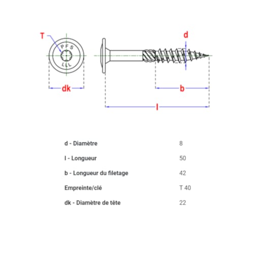 PFS vis à bois tête bombée - T40 8 x 50 mm BlackTop (6 pces)