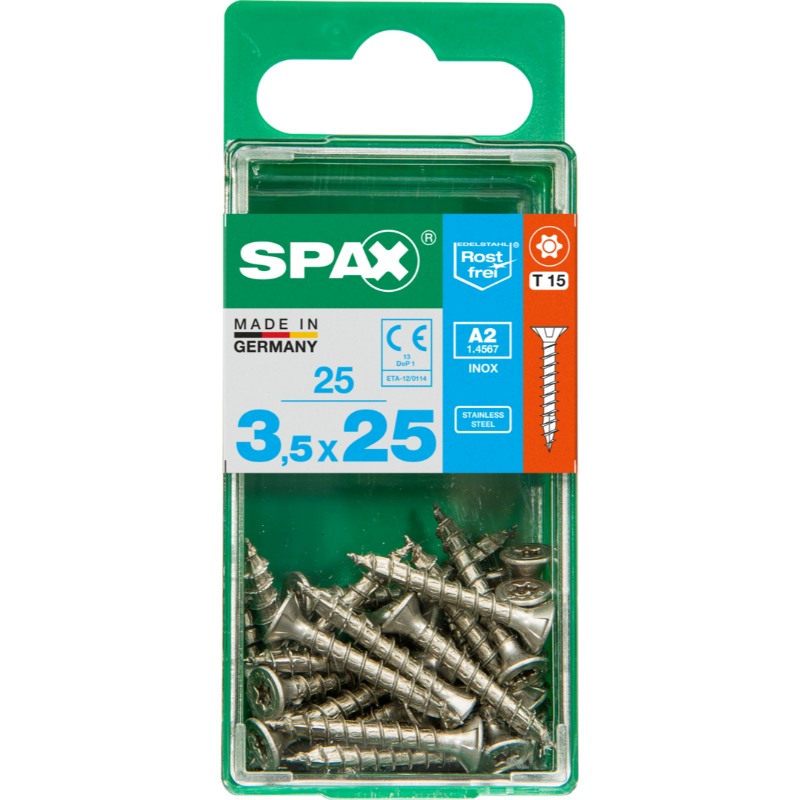 SPAX vis T-STAR+ A2 inox - 3,5x25 S (boite 25 pces)