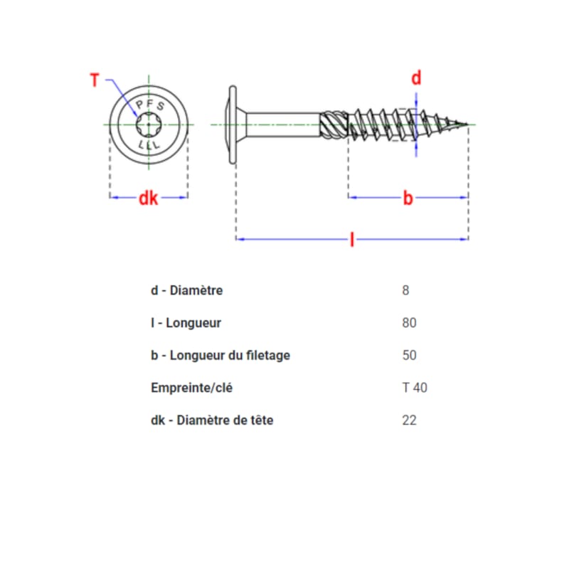 PFS vis à bois tête bombée - T40 8 x 80 mm BlackTop (6 pces)
