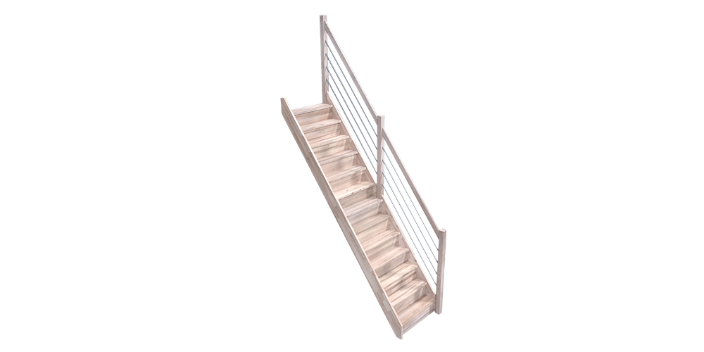 Trendy Eco Hêtre Escalier Droit - 80 x 280 cm + Rampe Alu