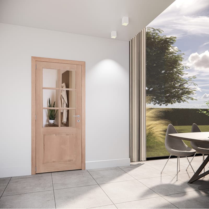 Porte plaquée chêne - Modèle 09 - 6 carreaux droits clair - 211,5 x 78 cm