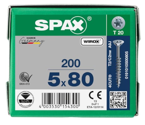 SPAX vis TX WIROX - 5x80 (boite 200 pces)