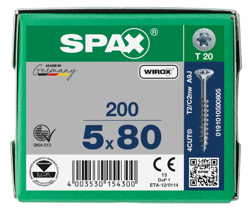SPAX vis TX WIROX - 5x80 (boite 200 pces)