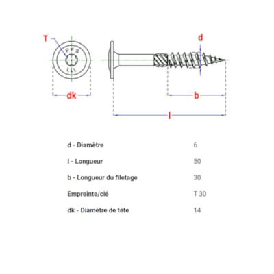 PFS vis à bois tête bombée - T30 6 x 50 mm BlackTop (6 pces)