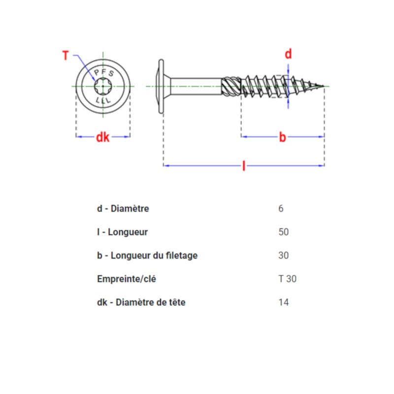 PFS vis à bois tête bombée - T30 6 x 50 mm BlackTop (6 pces)
