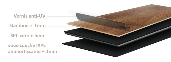 Parquet semi-massif bamboo Ecootouch BamWood Flexibam Click - Champagne - 7+1 x 130 x 920 mm