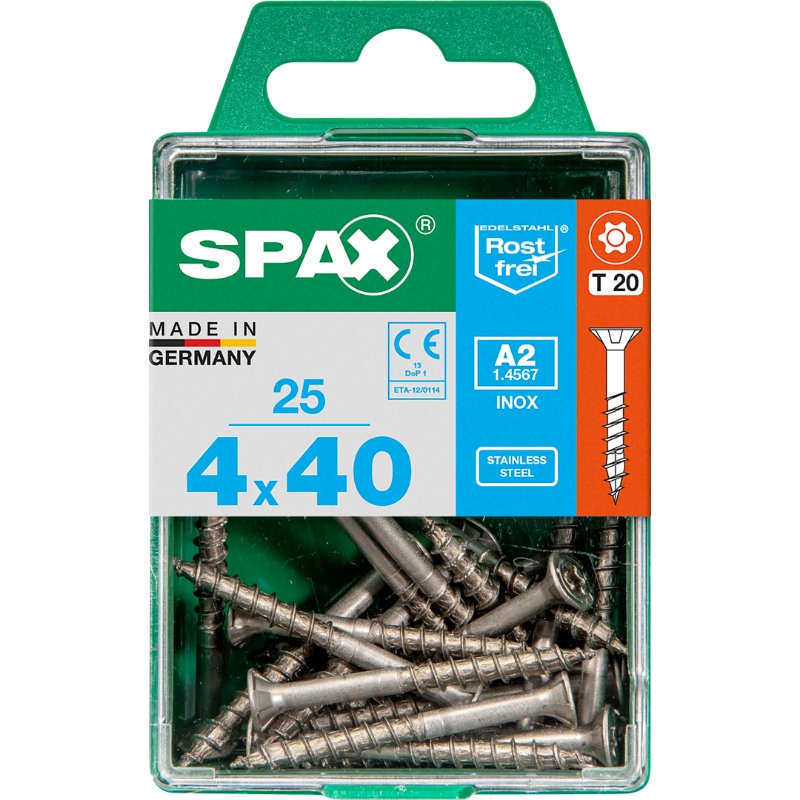 SPAX vis T-STAR+ A2 inox - 4x40 M (boite 25 pces)