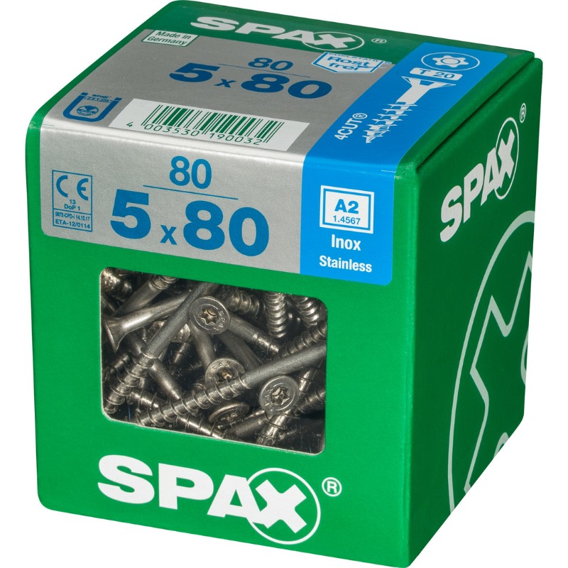 SPAX vis T-STAR+ A2 inox - 5x80 XL (bte 80 pces)