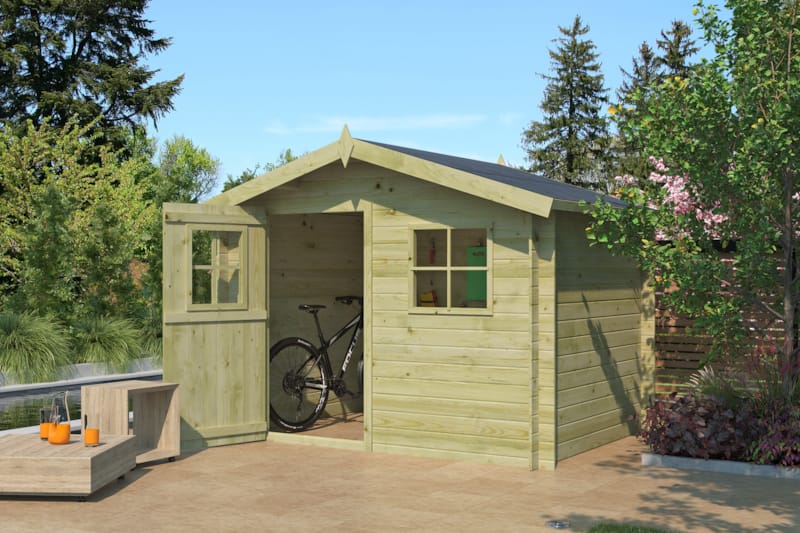 Chalet classique Luzern 19 mm - Traité vert - 265 x 205 cm + auvent 15 cm