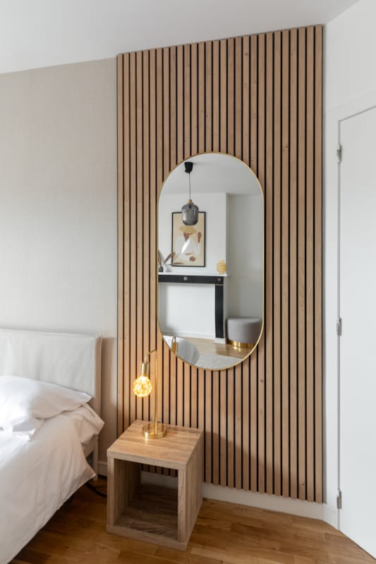 Panneau mural Maestro Latt - Matte Black avec 7 lattes Pepper Oak - 20 x 300 x 2770 mm