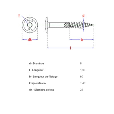 PFS vis à bois tête bombée - T40 8 x 100 mm BlackTop (6 pces)