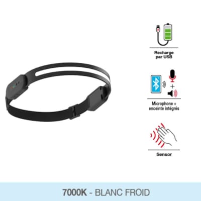 Frontale LED rechargable 5W avec enceinte bluetooth - Blanc froid